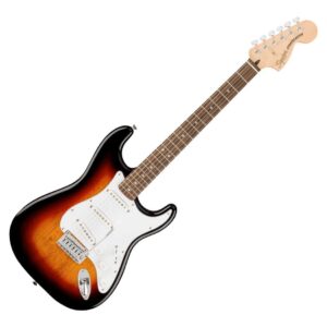 GTR ELEC 037-8000-500 Sunburst Squier AFF STRAT LRL 3TS 0378000500 Affinity Stratocaster, Laurel Fingerboard, White Pickguard, 3-Color Sunburst