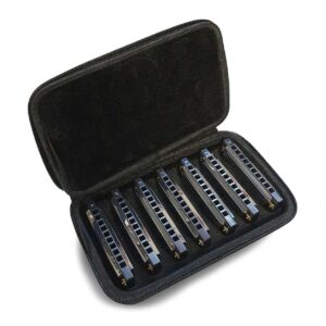 HARMONICA BLUES DIATONIQUE PACK DE 7 (A,Bb,C,D,E,F ET G) + HOUSSE STAGG
