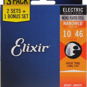 PACK DE 3 JEUX DE CORDES POUR GUITARE ELECTRIQUE ELIXIR 16542 NANOWEB 10-46