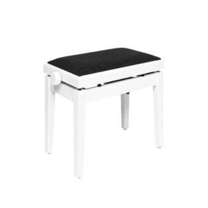 BANQUETTE PIANO PBH390WHMVBK STAGG BLANC MAT HYDRAULIQUE AVEC PELOTE EN VELOURS NOIR IGNIFUGEE