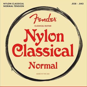 JC NYLON CLASSIC 073-0000-400 fender Nylon Acoustic Strings, 100 Clear/Silver, Tie End, Gauges .028-.043, (6)