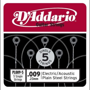 PACK 5 CORDES ACIER PLEIN 009 PL009-5 D&rsquo;ADDARIO