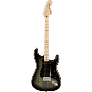 GTR ELEC 037-8153-539 Squier Black Burst Aff Strat FMT 0378153539 Affinity Stratocaster FMT HSS, Maple Fingerboard, Black Pickguard, Black Burst