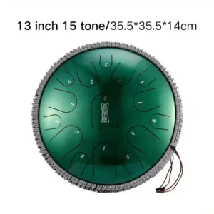 HANDPAN PREMIUM JEWEL DRUM TBP15-14 GREEN HLURU 15 NOTES 14&Prime; ACIER MICRO-ALLIE
