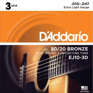 JC FOLK EJ10-3D DADDARIO EXTRA LIGHT 10-47 80/20 BRONZE