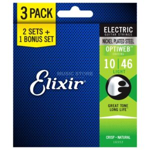 PACK DE 3 JEUX DE CORDES POUR GUITARE ELECTRIQUE ELIXIR 16552 OPTIWEB 10-46