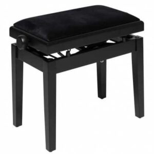 BANQUETTE DE PIANO HYDRAULIQUE PBH390BKM VBK NOIR MAT AVEC PELOTE EN VELOURS NOIR IGNIFUGEE