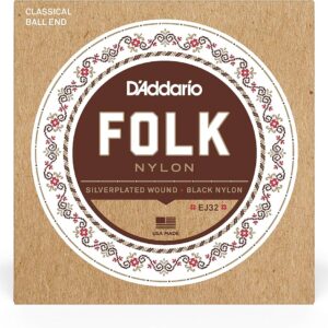 JC NYLON CLASSIC EJ32 D&rsquo;ADDARIO A BOULE NORMAL NOIR PLAQUE ARGENT