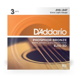 JC ACCOUST. PACK 3 EXTRA LIGHT 10-47 EJ15-3D D&rsquo;ADDARIO BRONZE PHOSPHORE