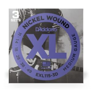 JC ELECT. PACK 3 MEDIUM 11-49 EXL115-3D D&rsquo;ADDARIO Medium/Blues-Jazz Rock Calibre : Acier pur .011, .014, .018, Filet en nickel .028, .038, .049